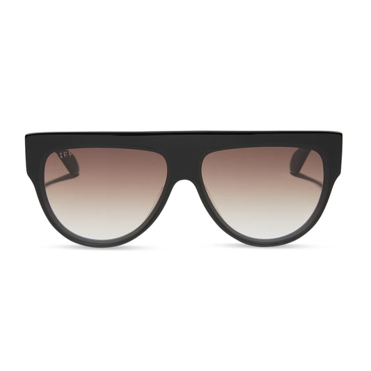 diff eyewear georgie square sunglasses with a black frame and brown gradient lenses front view