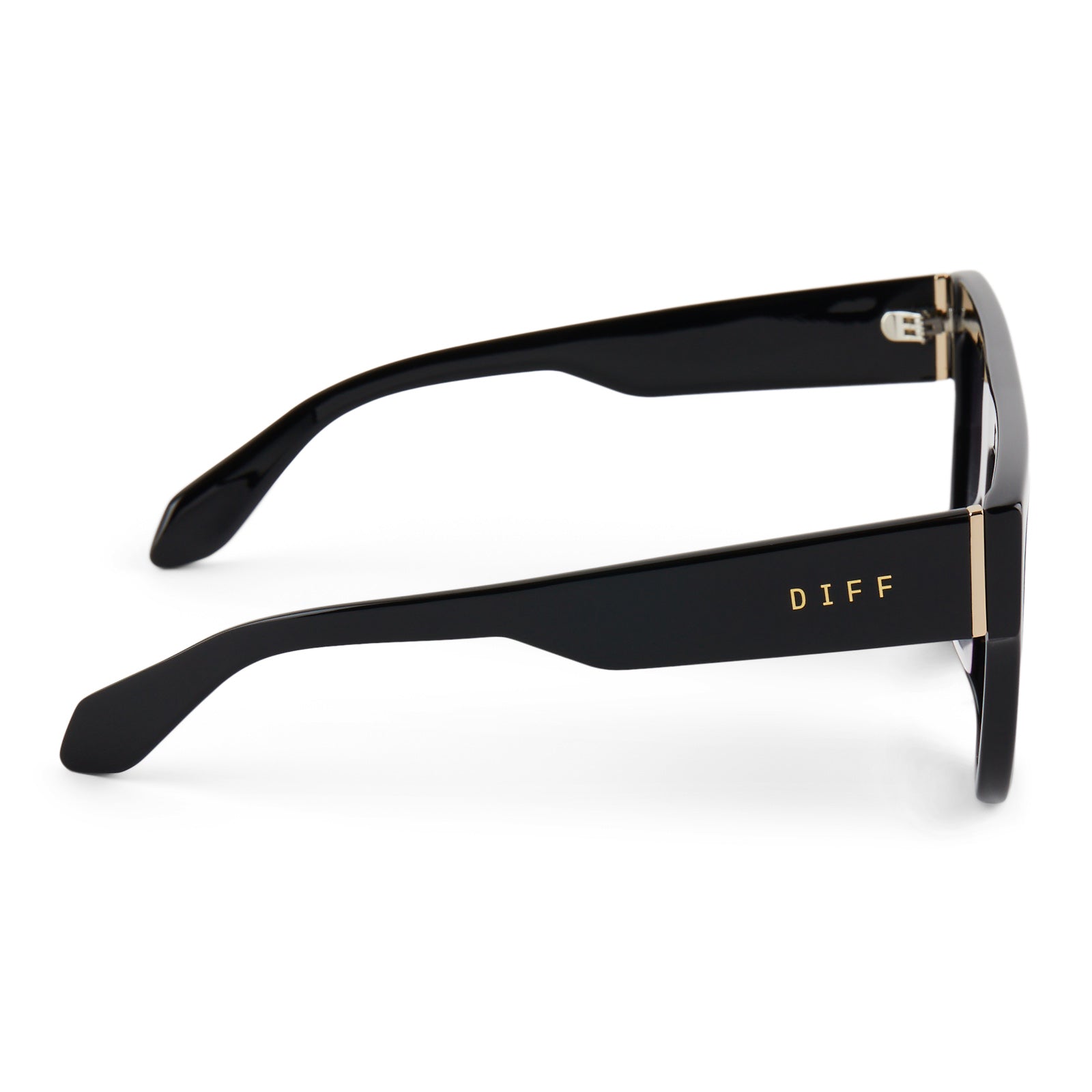 diff eyewear featuring the georgie square sunglasses with a black frame and grey gradient lenses side view