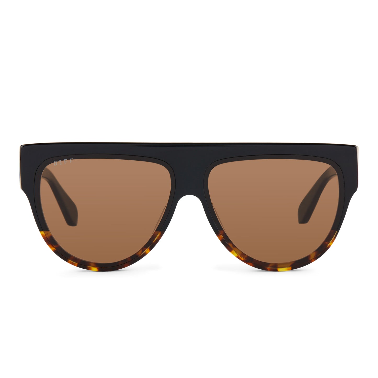 diff eyewear georgie square sunglasses with a black wild tortoise ombre frame and brown gradient lenses front view