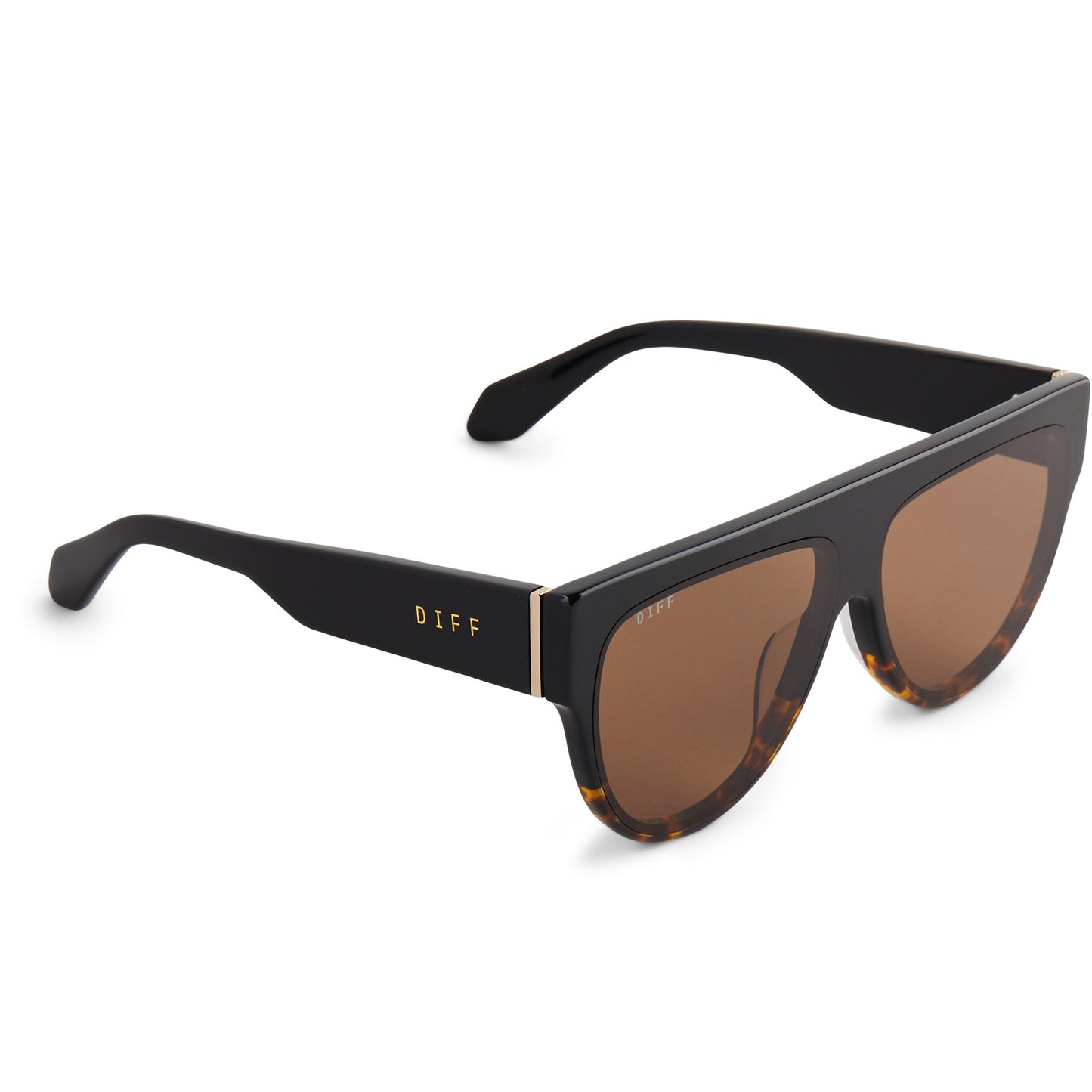 diff eyewear georgie square sunglasses with a black wild tortoise ombre frame and brown gradient lenses detailed view