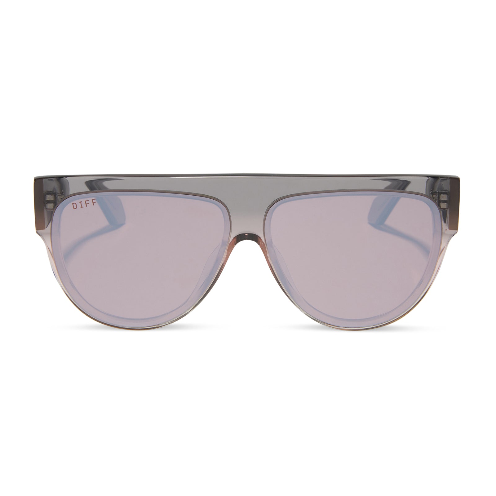 diff eyewear georgie square sunglasses with a black smoke to vintage rose crystal ombre frame and mauve silver flash front view