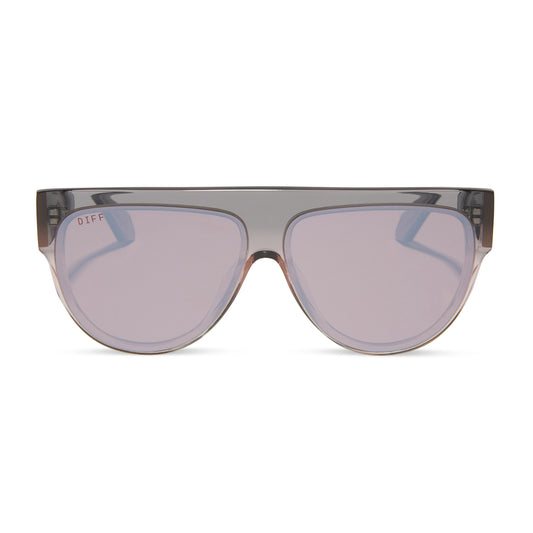 diff eyewear georgie square sunglasses with a black smoke to vintage rose crystal ombre frame and mauve silver flash front view