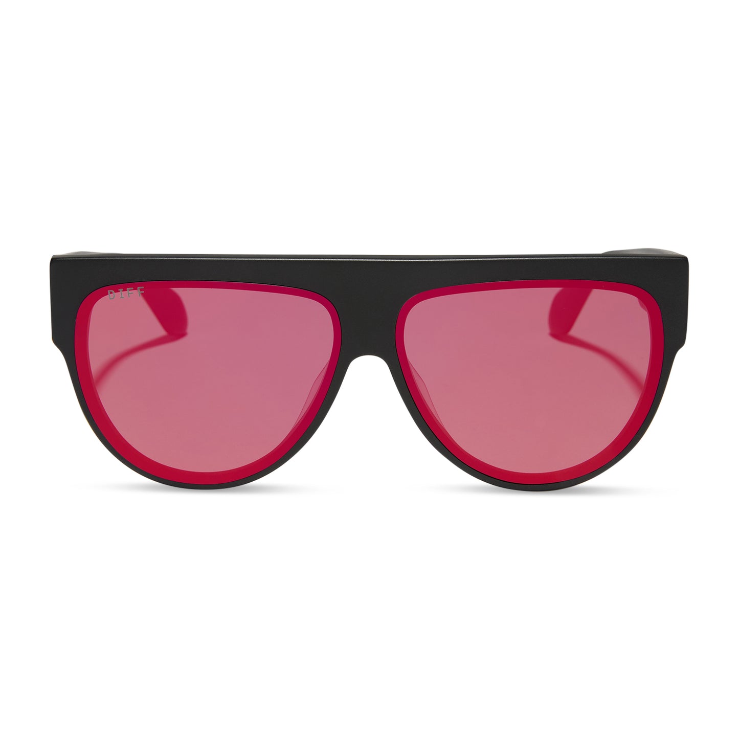 diff eyewear georgie square sunglasses with a matte black frame and red hot summer mirror front view