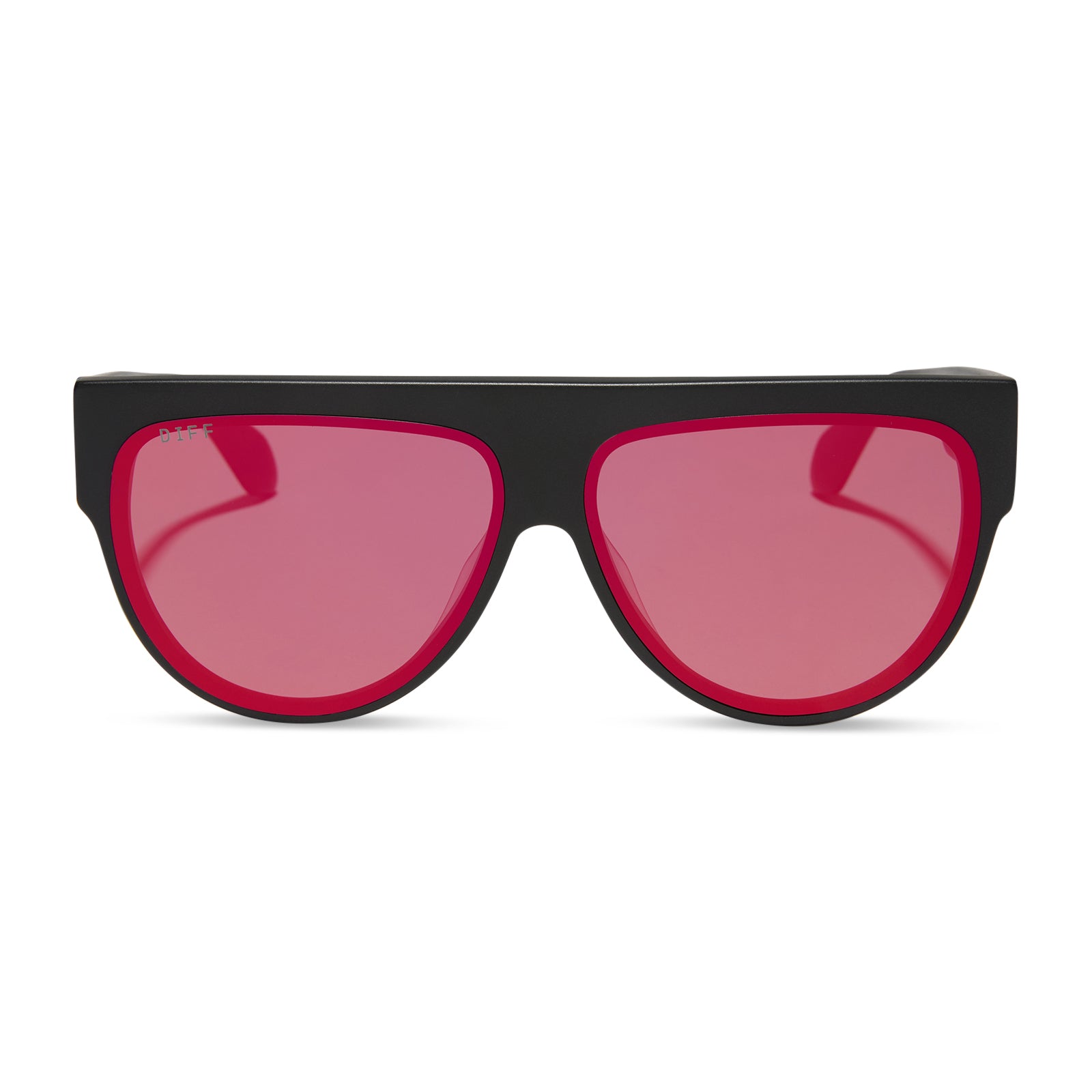 diff eyewear georgie square sunglasses with a matte black frame and red hot summer mirror front view