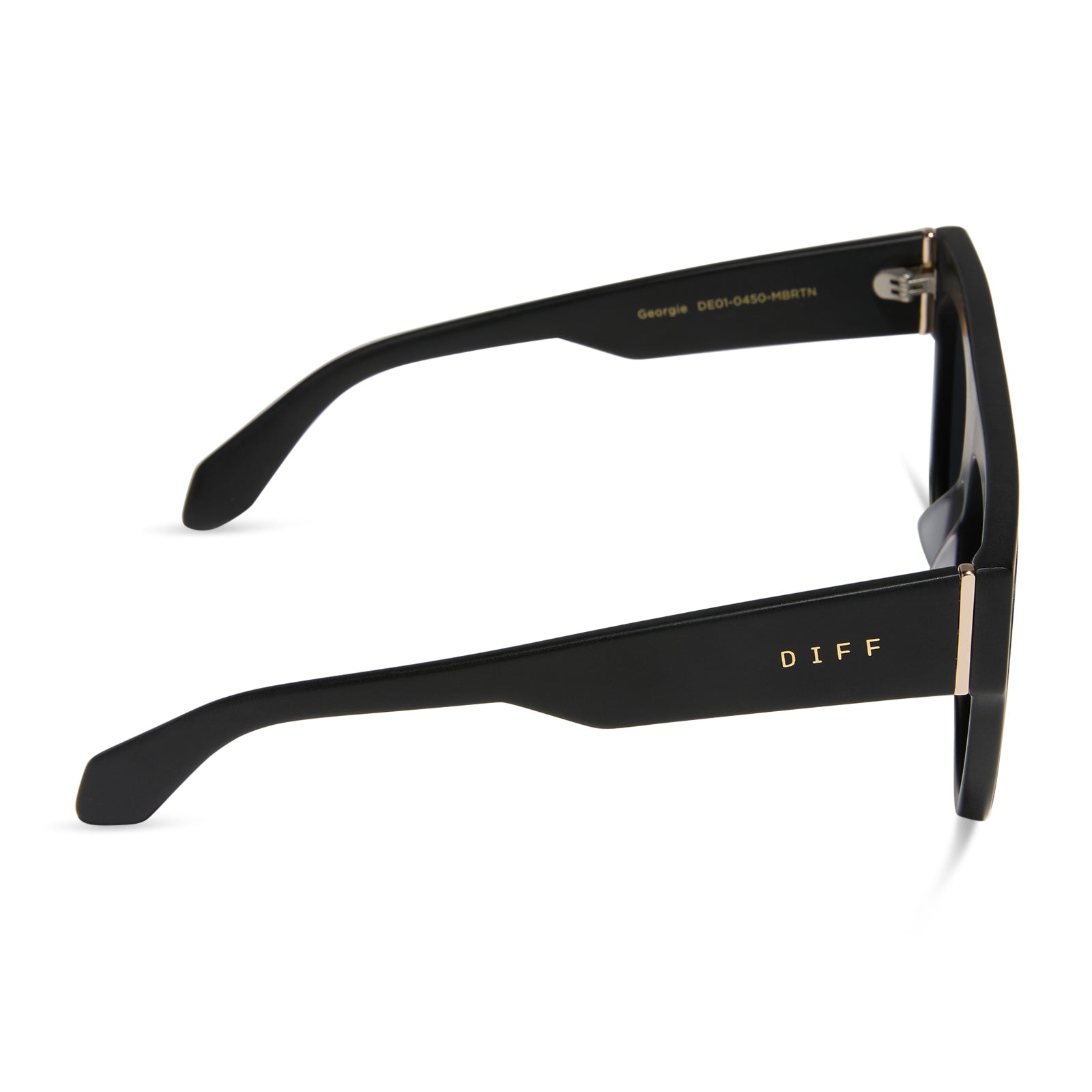 diff eyewear georgie square sunglasses with a matte black frame and red hot summer mirror side view