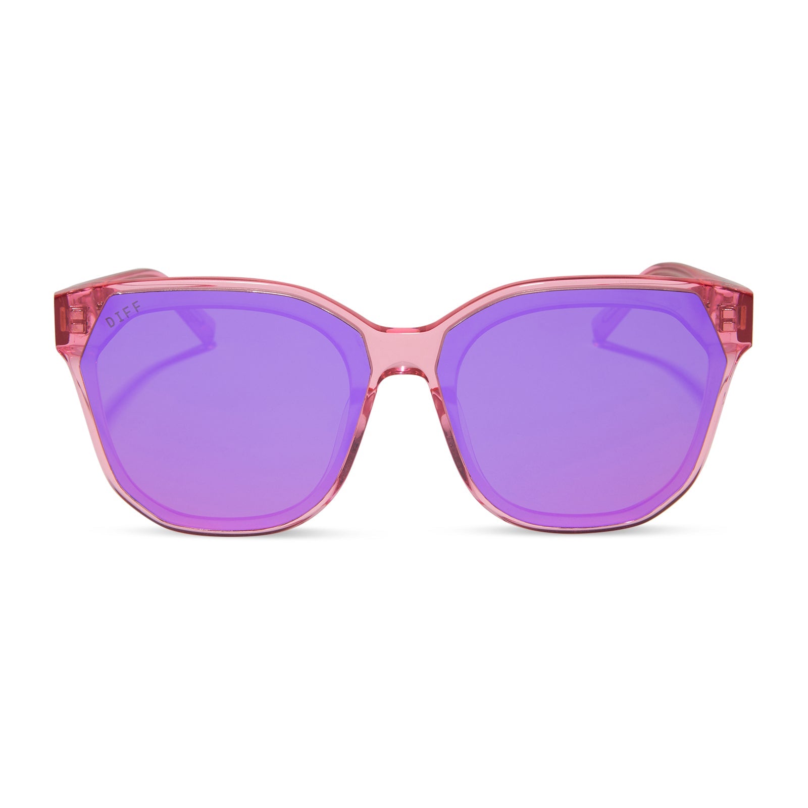 diff eyewear gia oversized square sunglasses with a candy pink crystal acetate frame and pink rush mirror lenses front view