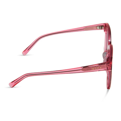 diff eyewear gia oversized square sunglasses with a candy pink crystal acetate frame and pink rush mirror lenses side view