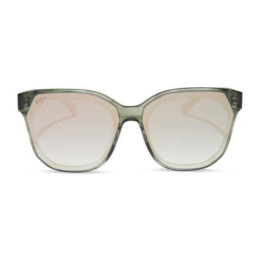 diff eyewear featuring the gia square sunglasses with a cool matcha green frame and cool matcha mirror lenses front view