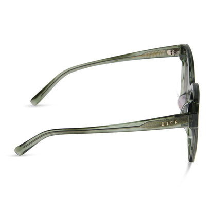 diff eyewear featuring the gia square sunglasses with a cool matcha green frame and cool matcha mirror lenses side view