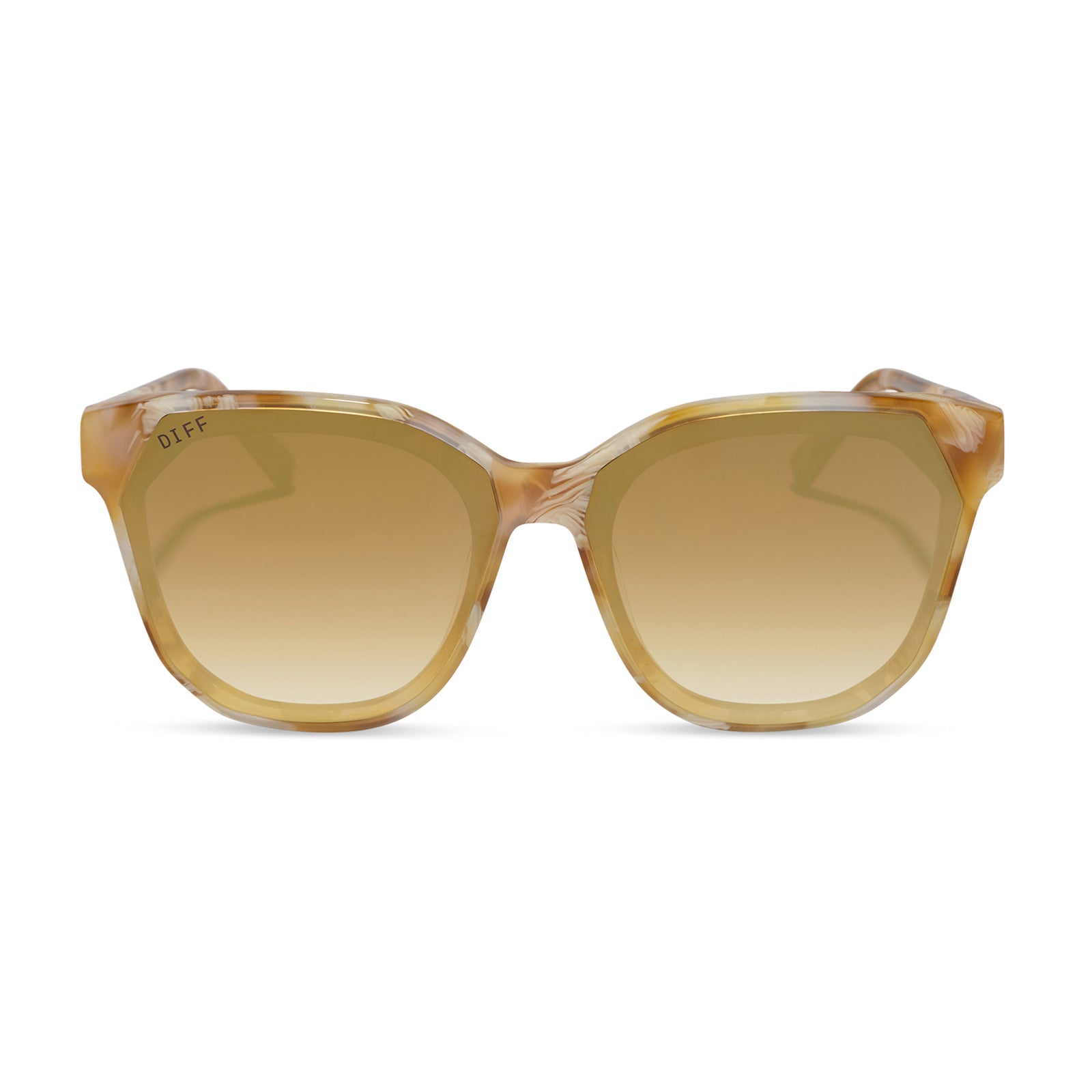 diff eyewear gia square oversized sunglasses with a gilded tortoise acetate frame and brown gradient with light gold flash lenses front view
