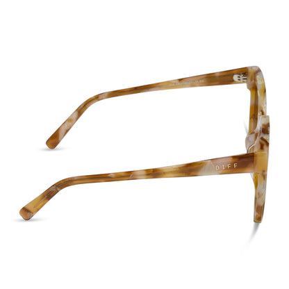 diff eyewear gia square oversized sunglasses with a gilded tortoise acetate frame and brown gradient with light gold flash lenses side view