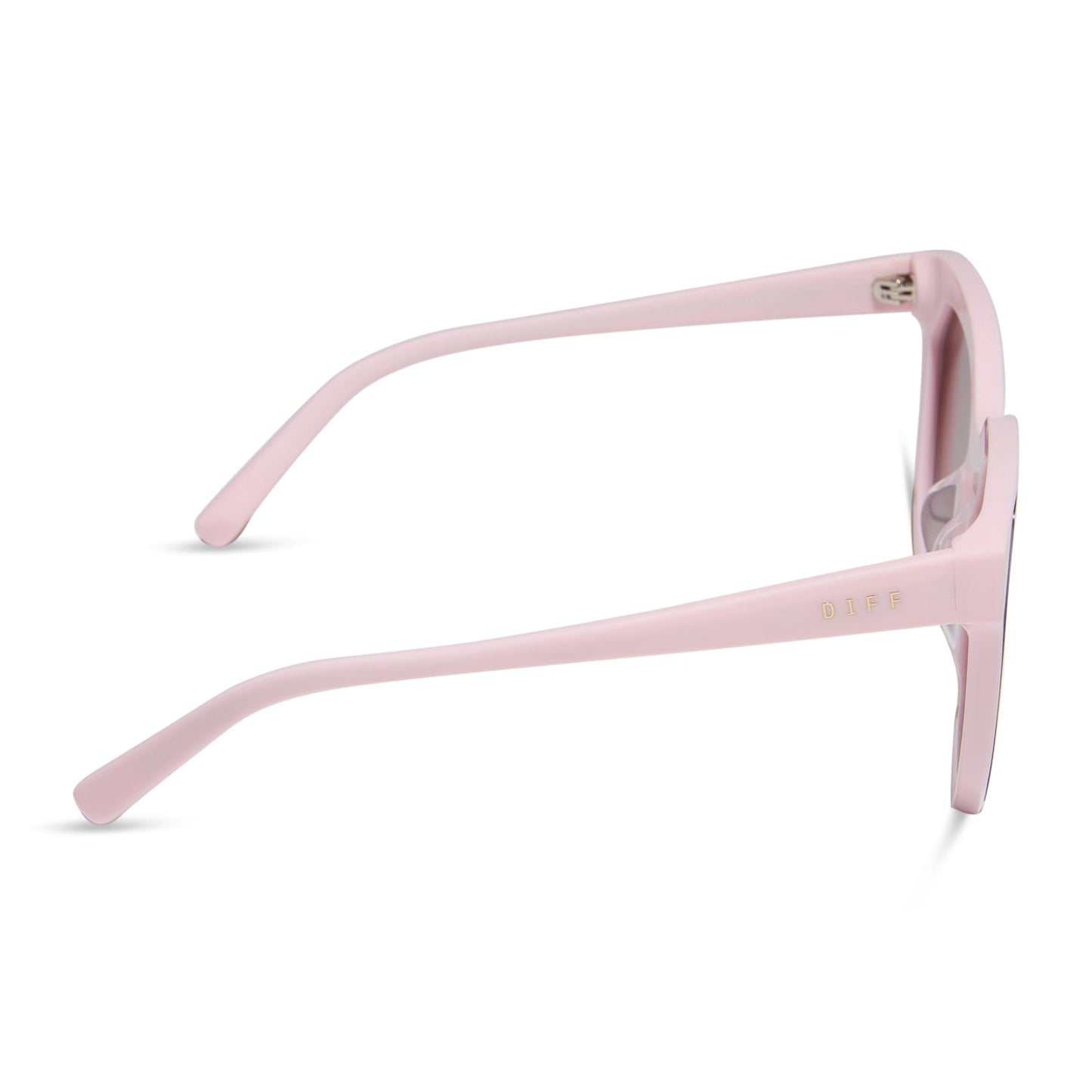 diff eyewear featuring the gia square sunglasses with a powder pink frame and cherry blossom mirror lenses side view