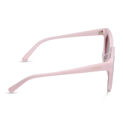 diff eyewear featuring the gia square sunglasses with a powder pink frame and cherry blossom mirror lenses side view