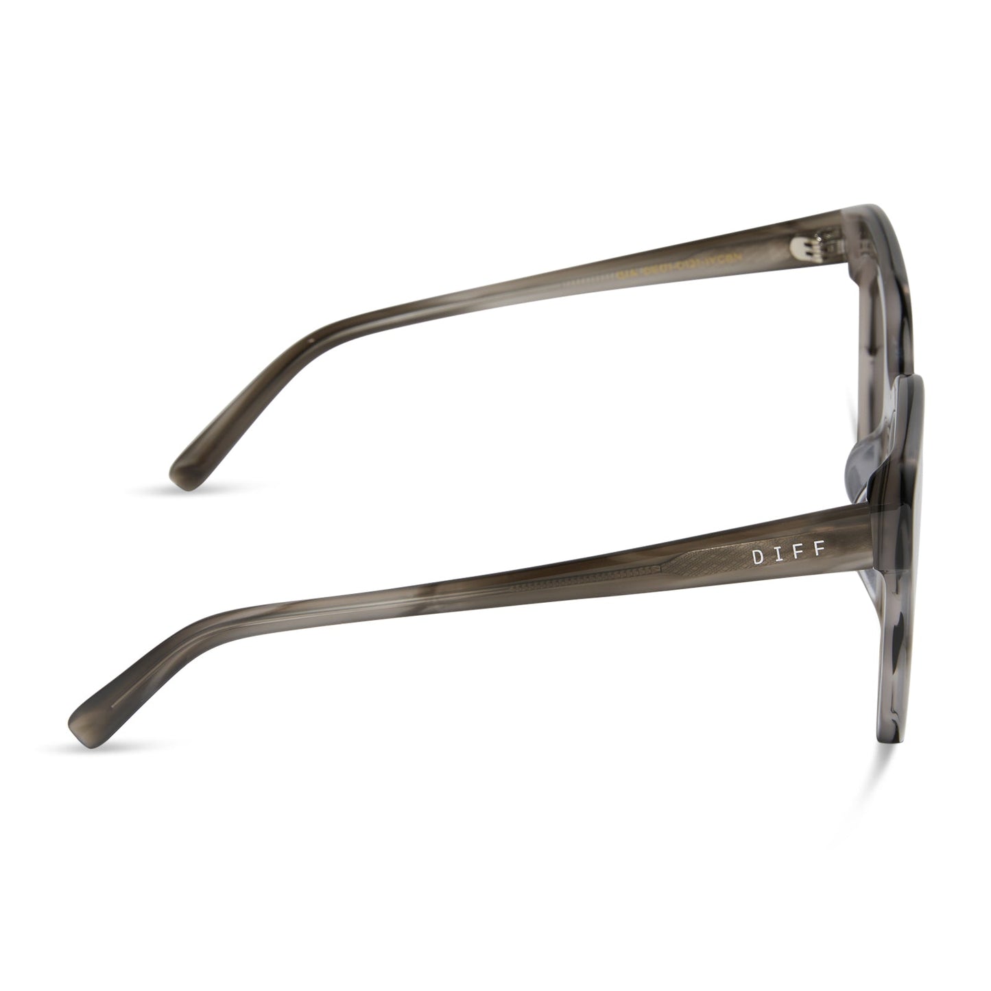 diff eyewear featuring the gia square sunglasses with a smoke marble frame and grey with silver flash lenses side view
