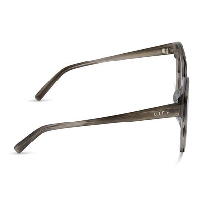 diff eyewear featuring the gia square sunglasses with a smoke marble frame and grey with silver flash lenses side view