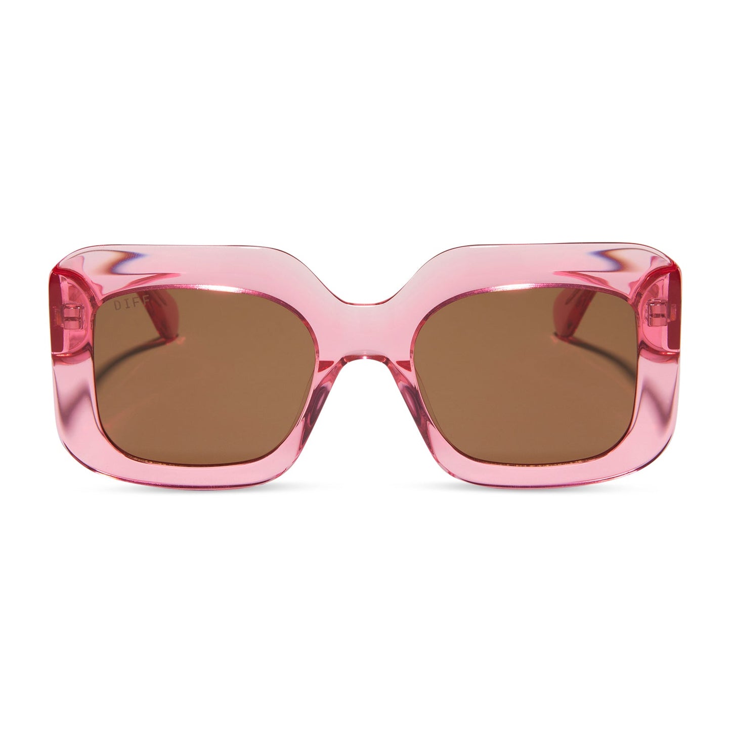 diff eyewear giada oversized square sunglasses with a candy pink crystal acetate frame and brown lenses front view