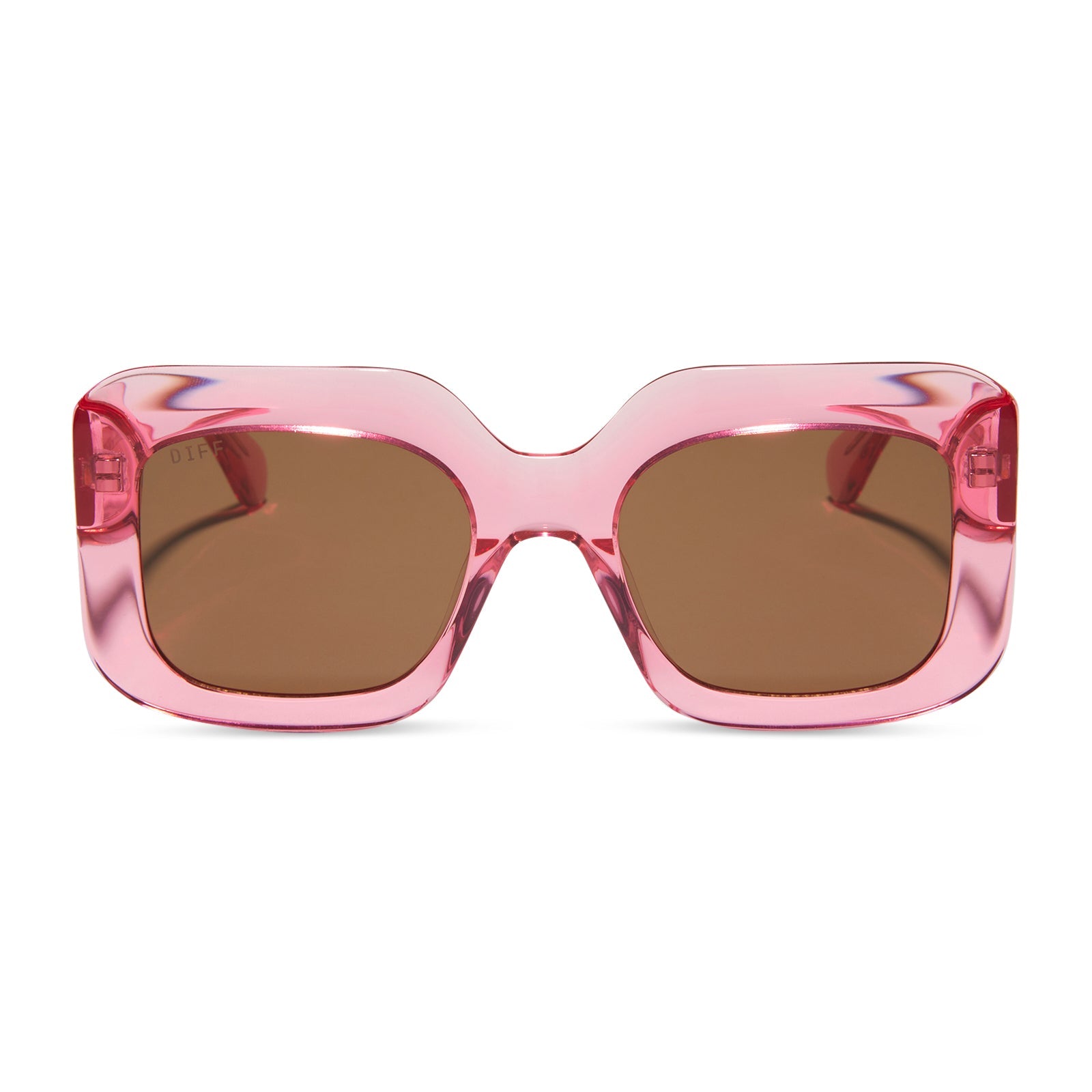 diff eyewear giada oversized square sunglasses with a candy pink crystal acetate frame and brown lenses front view