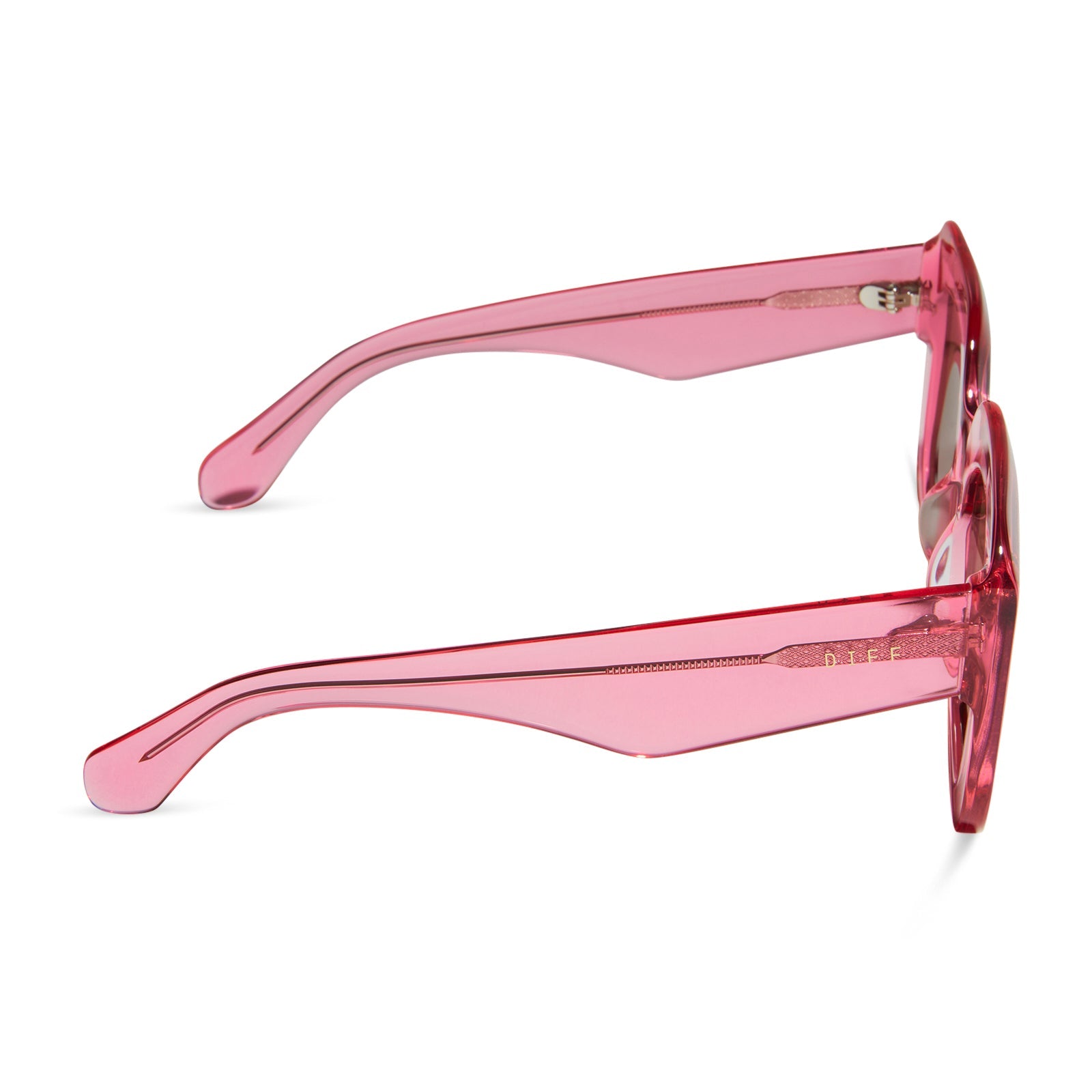 diff eyewear giada oversized square sunglasses with a candy pink crystal acetate frame and brown lenses side view