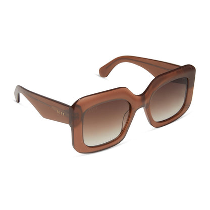 diff eyewear giada oversized square sunglasses with a macchiato brown gradient acetate frame and brown gradient lenses angled view