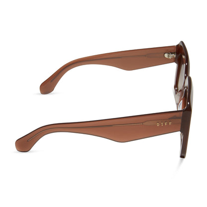 diff eyewear giada oversized square sunglasses with a macchiato brown gradient acetate frame and brown gradient lenses side view