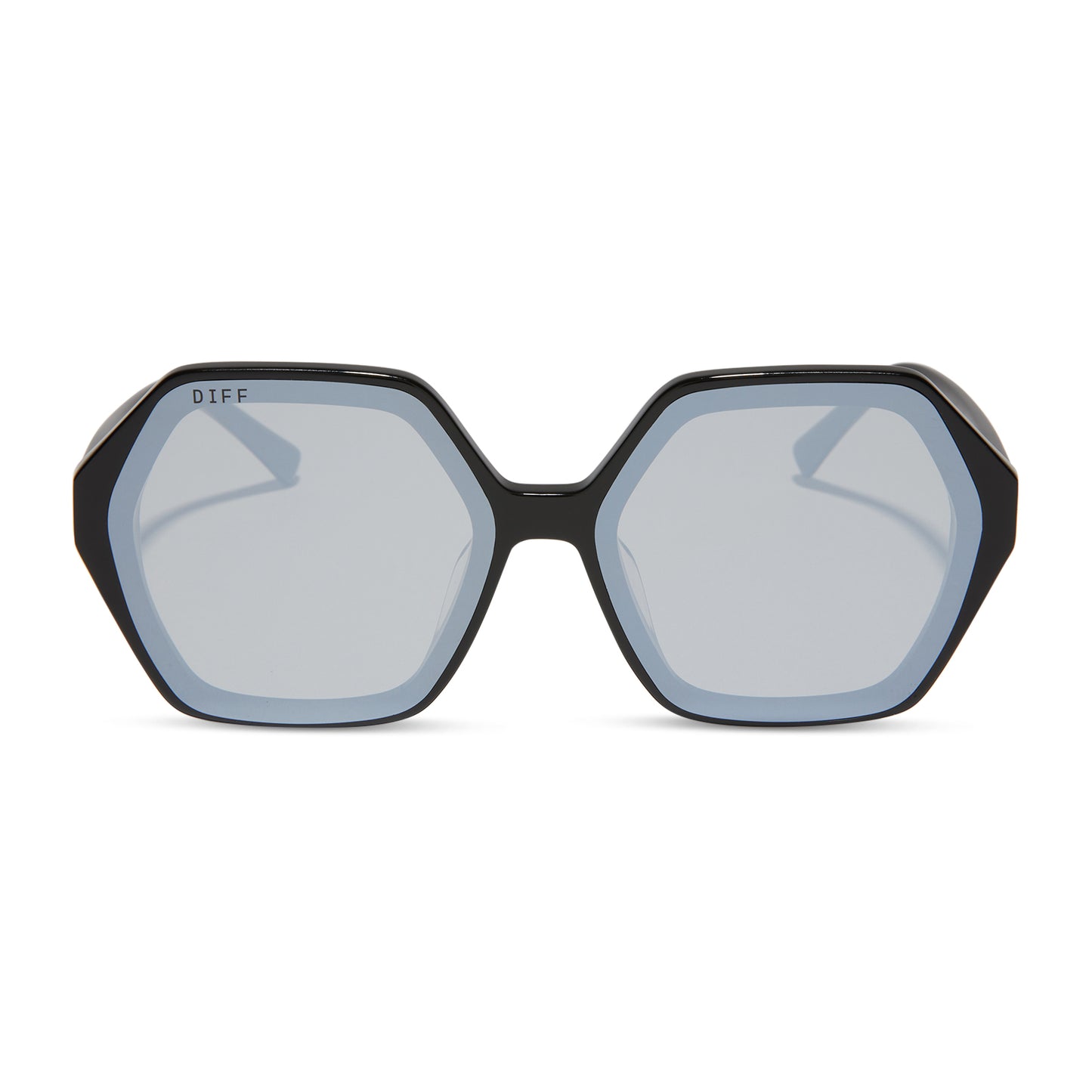 diff eyewear gigi sunglasses with a black frame and grey flash lenses front view