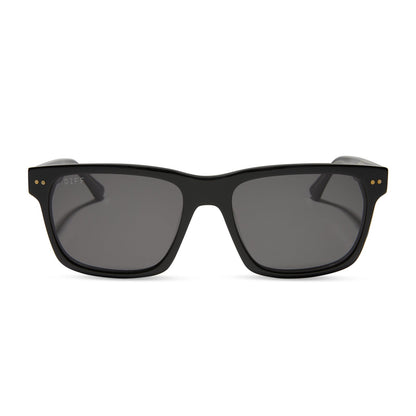 diff eyewear gino xl square sunglasses with a black acetate frame and grey polarized lenses front view