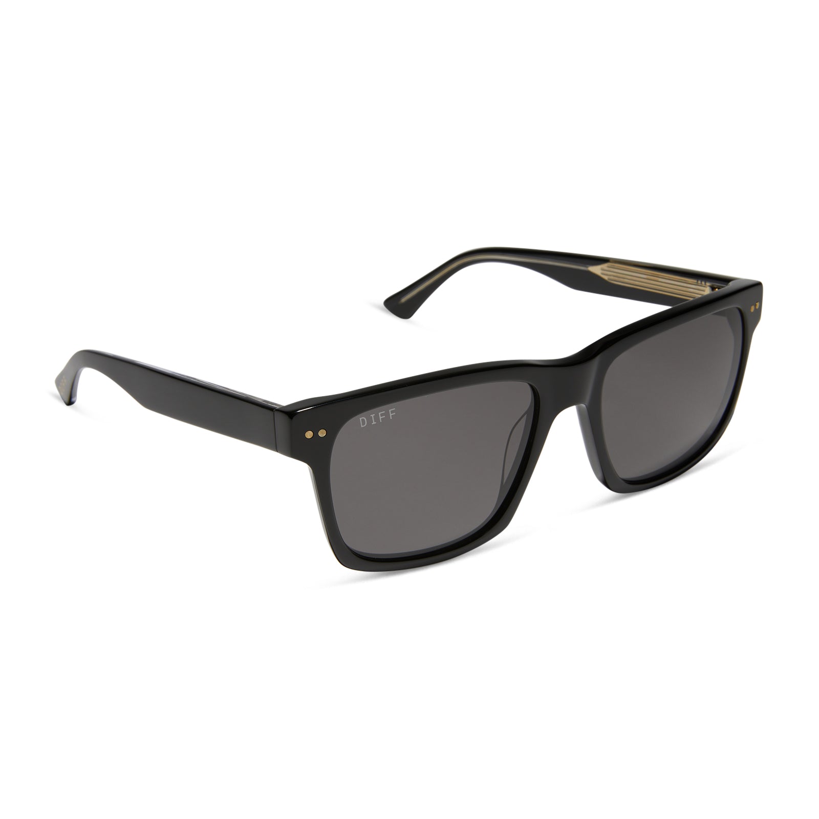 diff eyewear gino xl square sunglasses with a black acetate frame and grey polarized lenses angled view