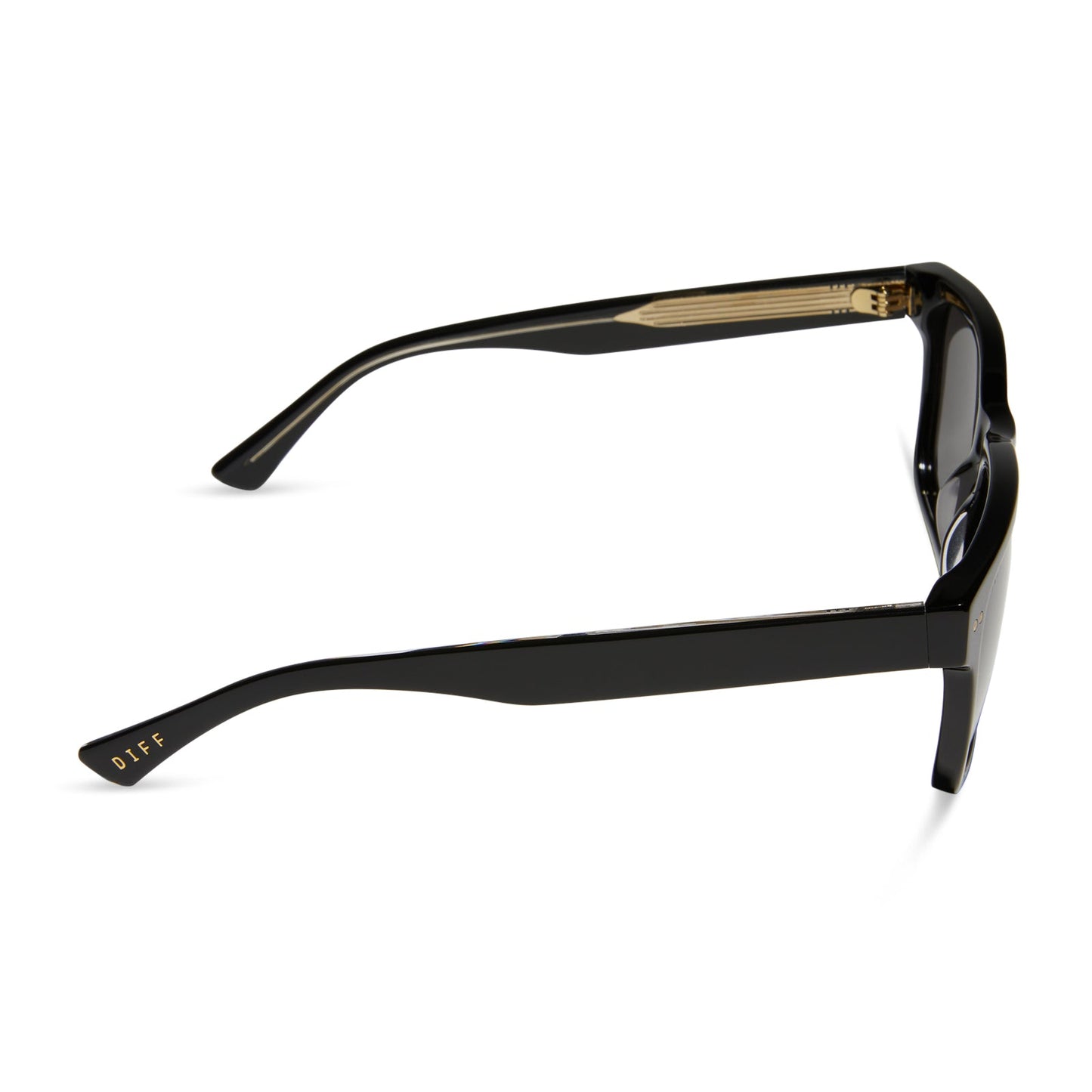 diff eyewear gino xl square sunglasses with a black acetate frame and grey polarized lenses side view