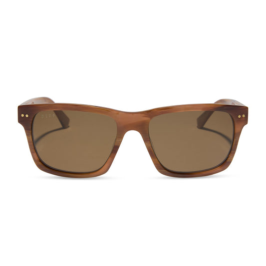 diff eyewear featuring the gino xl square sunglasses with a longhorn brown frame and brown polarized lenses front view