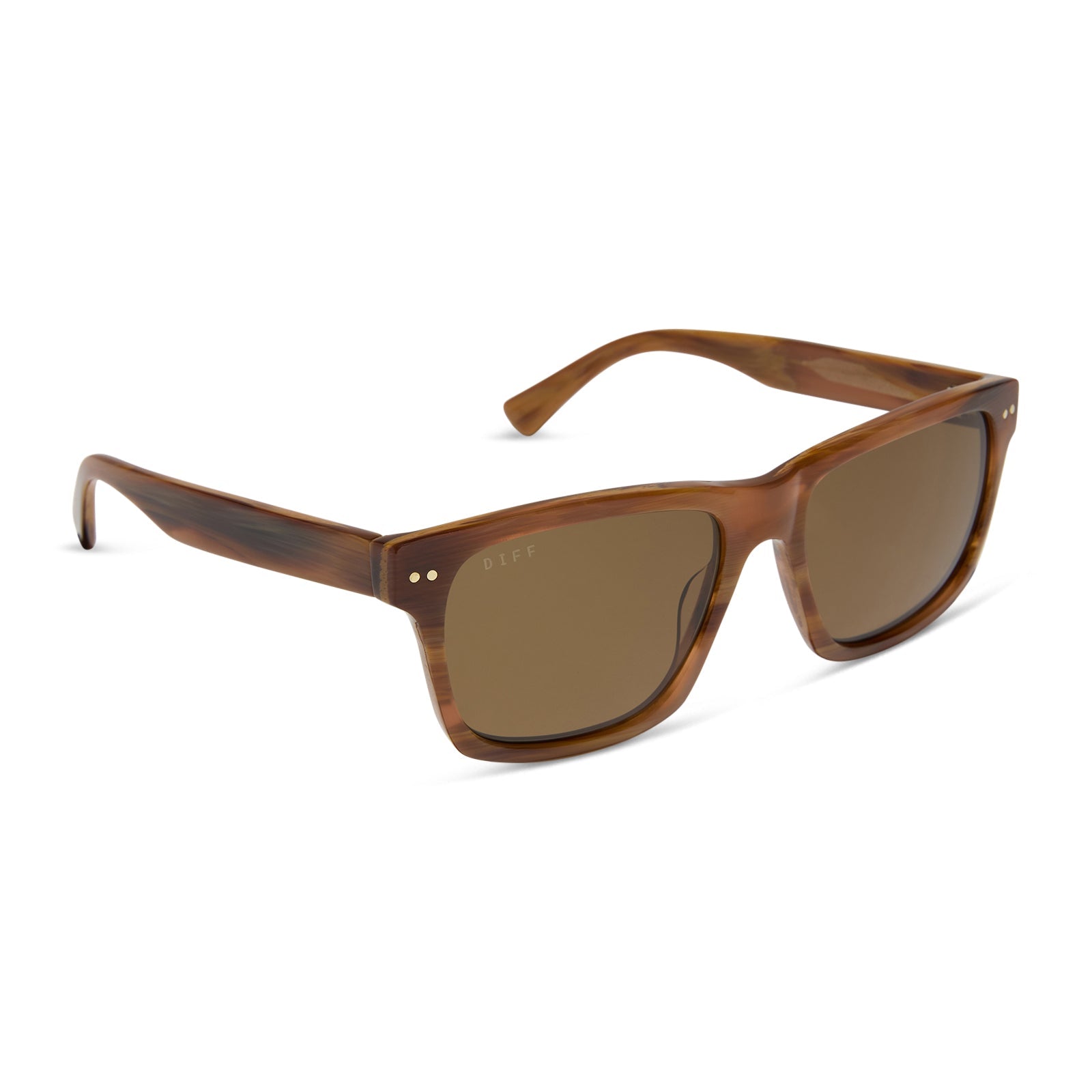 diff eyewear featuring the gino xl square sunglasses with a longhorn brown frame and brown polarized lenses angled view