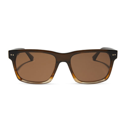 diff eyewear gino xl square sunglasses with a mocha brown gradient acetate frame and brown polarized lenses front view