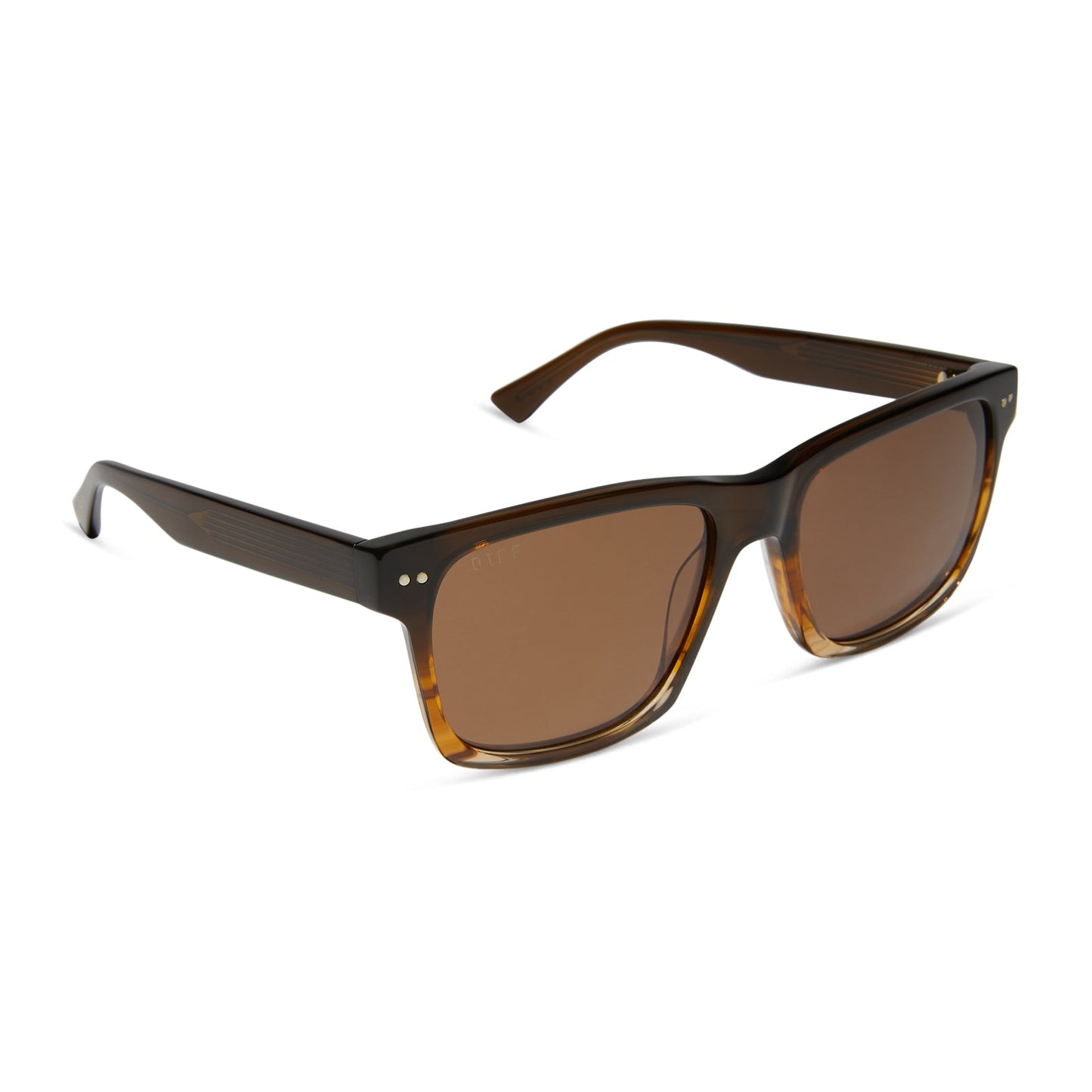 diff eyewear gino xl square sunglasses with a mocha brown gradient acetate frame and brown polarized lenses angled view