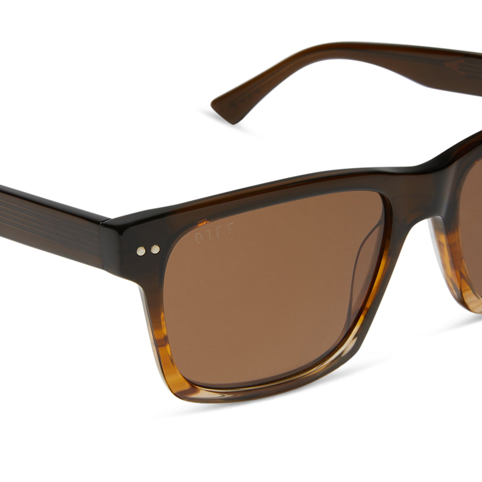 diff eyewear gino xl square sunglasses with a mocha brown gradient acetate frame and brown polarized lenses detailed view