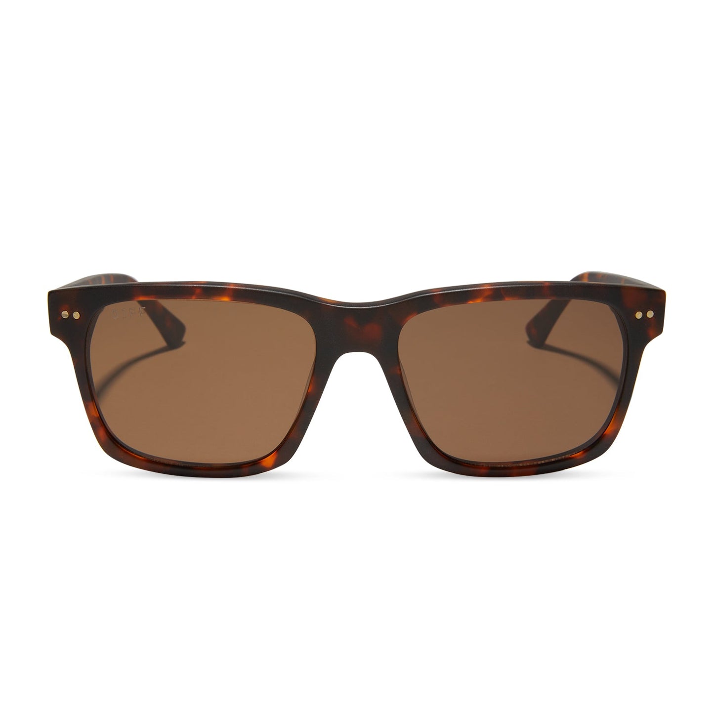 diff eyewear gino xl square sunglasses with a rich tortoise acetate frame and brown polarized lenses front view