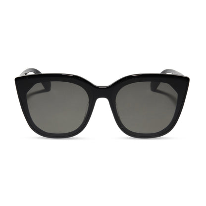 diff eyewear featuring the gjelina cat eye sunglasses with a black frame and grey lenses front view