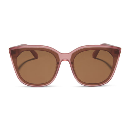 diff eyewear featuring the gjelina cat eye sunglasses with a guava frame and brown lenses front view