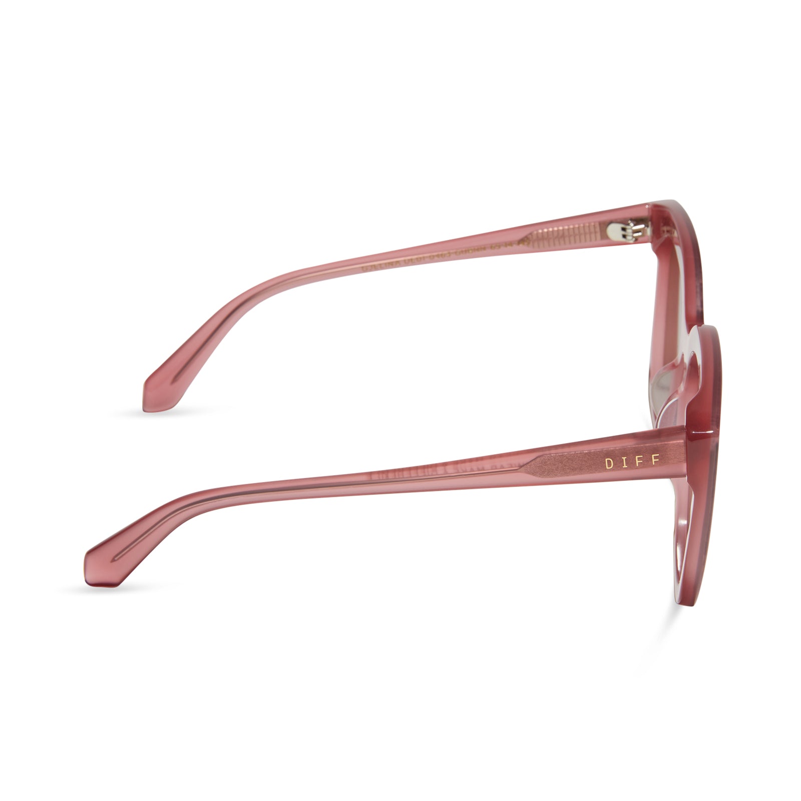 diff eyewear featuring the gjelina cat eye sunglasses with a guava frame and brown lenses side view