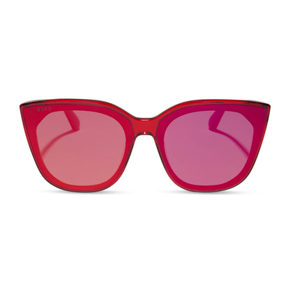 diff eyewear gjelina cat eye sunglasses with a red hot summer frame and red hot summer mirror lenses front view