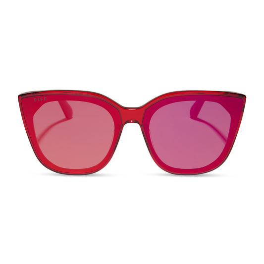 diff eyewear gjelina cat eye sunglasses with a red hot summer frame and red hot summer mirror lenses front view