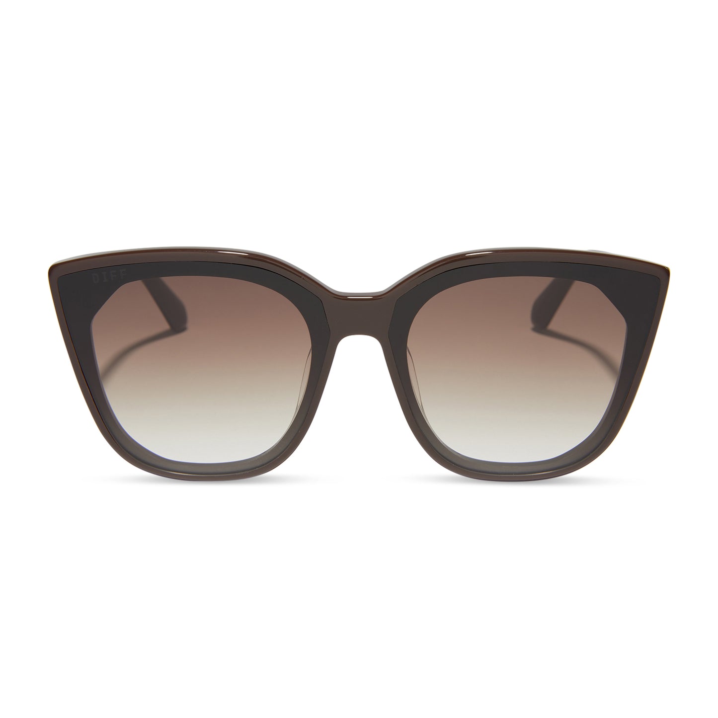 diff eyewear featuring the gjelina cat eye sunglasses with a truffle frame and brown gradient lenses front view