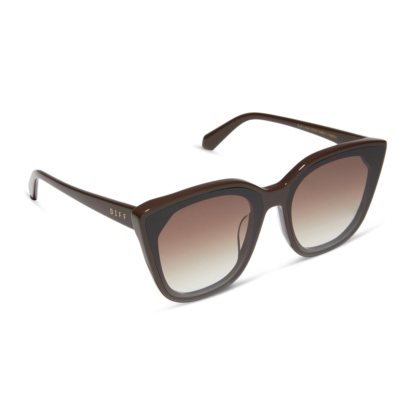 diff eyewear featuring the gjelina cat eye sunglasses with a truffle frame and brown gradient lenses angled view