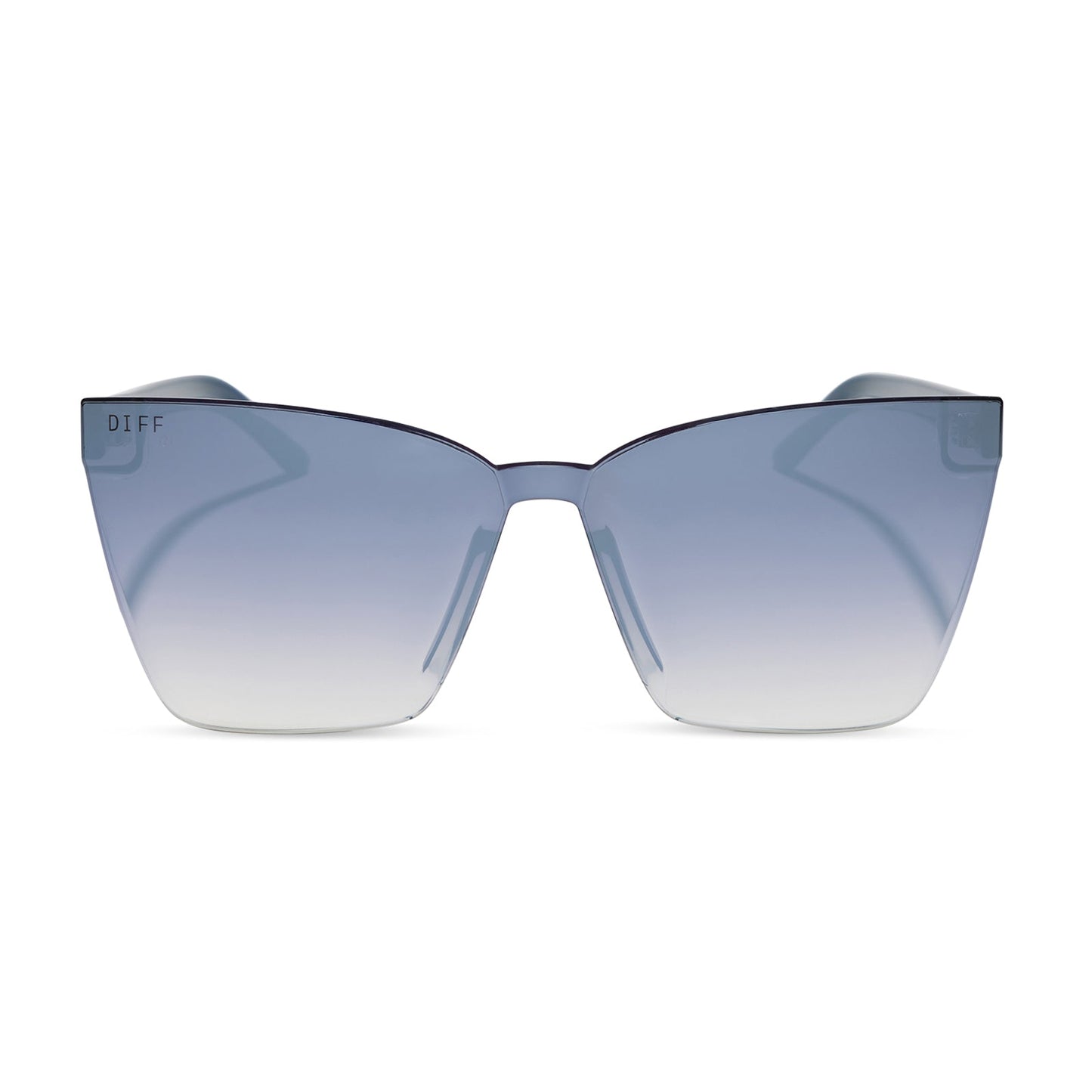 diff eyewear featuring the goldie cateye sunglasses with a clubhouse blue frame and slate gradient flash lenses front view