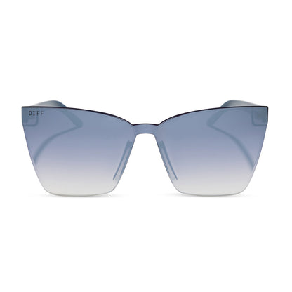 diff eyewear featuring the goldie cateye sunglasses with a clubhouse blue frame and slate gradient flash lenses front view