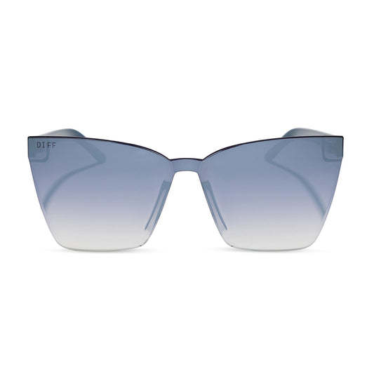 diff eyewear featuring the goldie cateye sunglasses with a clubhouse blue frame and slate gradient flash lenses front view