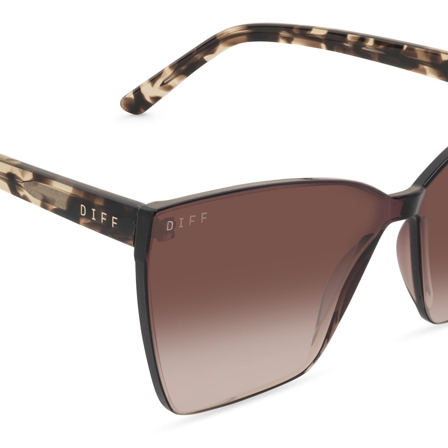 diff eyewear goldie in espresso tortoise frame with brown gradient lens sunglasses detailed view