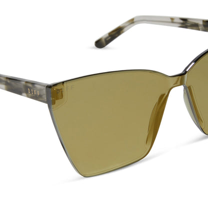 diff eyewear featuring the goldie cateye sunglasses with a kombu frame and moss mirror lenses detailed view