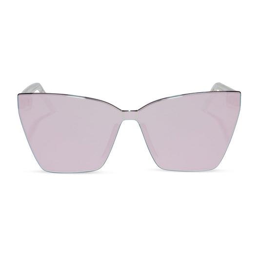 diff eyewear goldie oversized cat eye sunglasses with a opalescent pink frame and cherry blossom mirror lenses front view