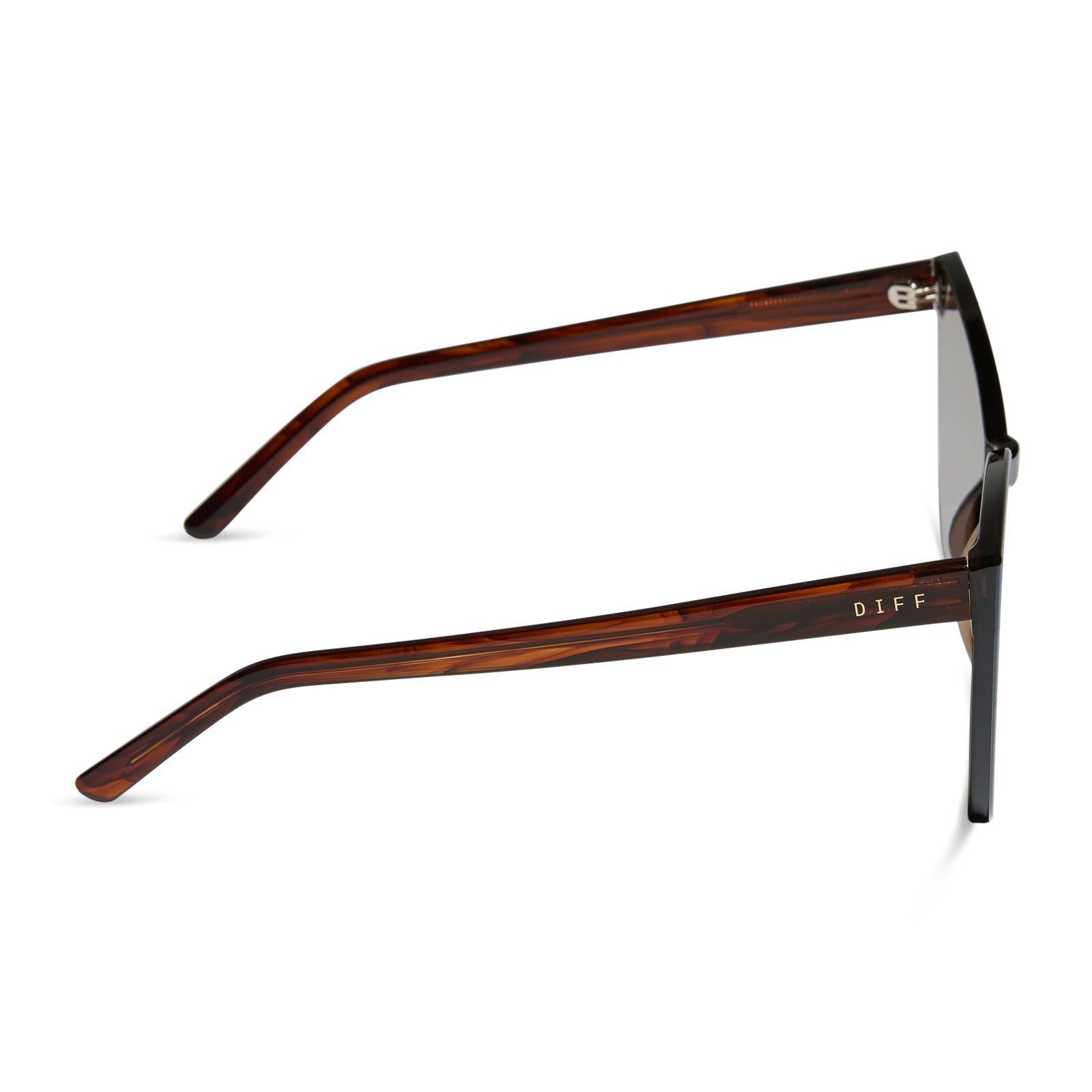 diff eyewear featuring the goldie cateye sunglasses with a sequoia tortoise frame and brown gold flash lenses side view