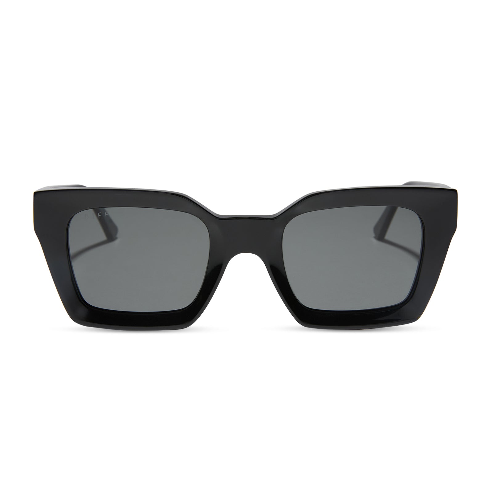 diff eyewear featuring the greer square sunglasses with a black frame and grey polarized lenses front view