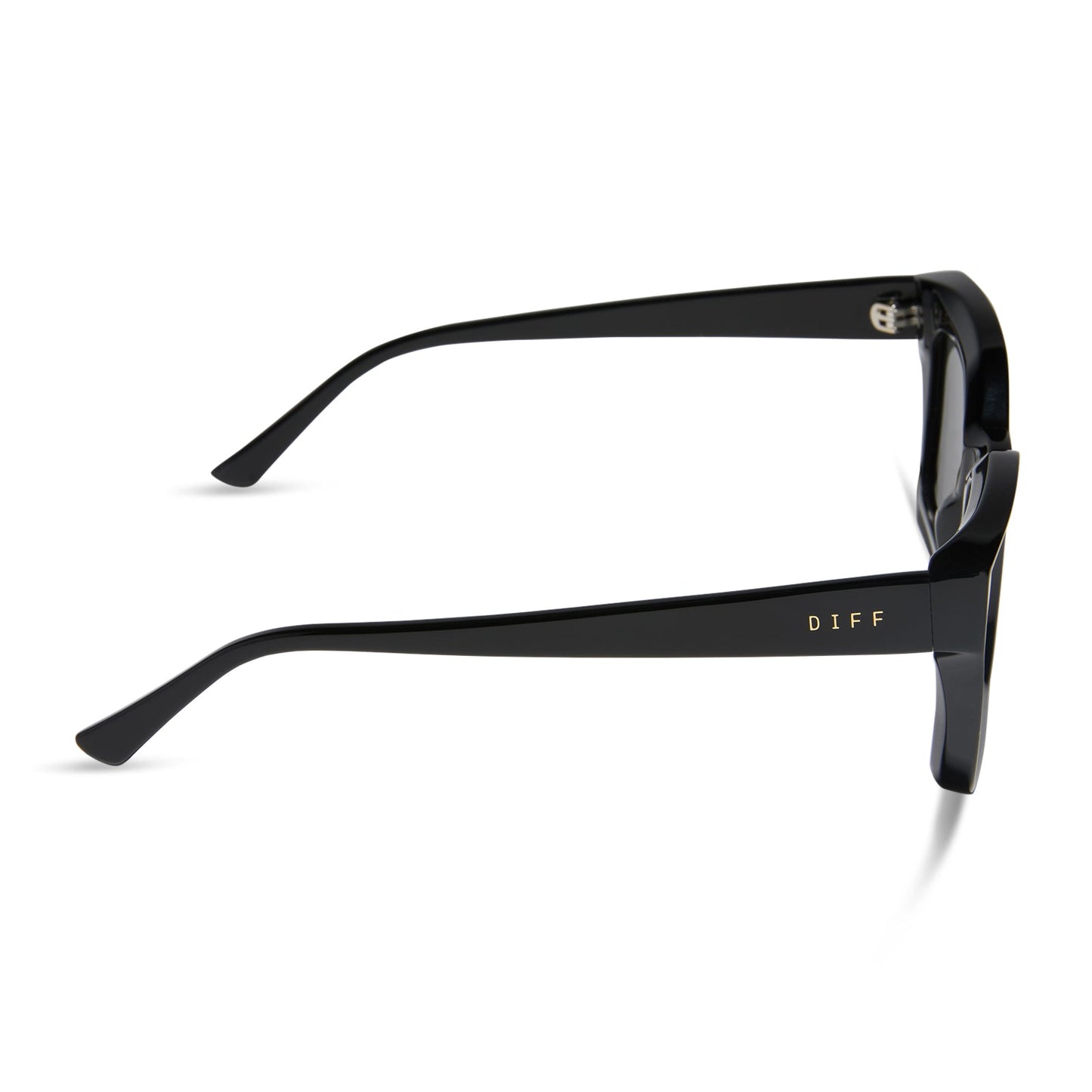 diff eyewear featuring the greer square sunglasses with a black frame and grey polarized lenses side view